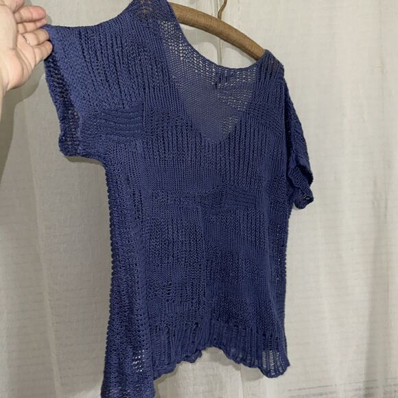 Eileen Fisher L Blue Angel Cotton Metallic Blend Stitch Chunky Knit Sweater - Picture 6 of 9